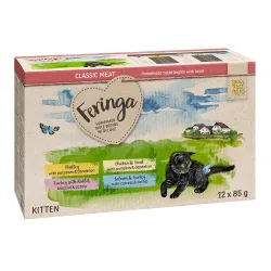 Feringa Classic Meat Menü Kitten Pouches 12 x 85 g - Mixpaket 2: Geflügel, Pute & Kaninchen, Huhn & Forelle, Lachs & Pute