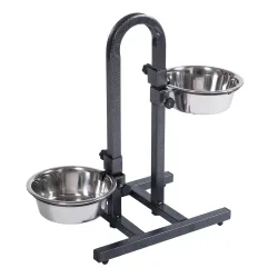 U-Hundebar inklusive 2 Edelstahlnäpfe - 2 x 1,8 l, Ø 21 cm, Höhe bis 44 cm