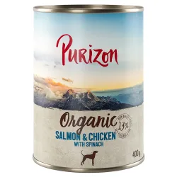 Sparpaket Purizon Organic 24 x 400 g - Lachs und Huhn mit Spinat