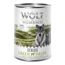 Wolf of Wilderness Senior 6 x 400 g - Duo-Protein Rezeptur - Green Fields - Lamm & Huhn