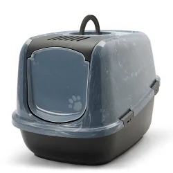 Savic Katzentoilette Nestor Jumbo Marble - Starterset: Toilette marmor anthrazit-weiss/ schwarz + 2 extra Filter + 6 Bag it up