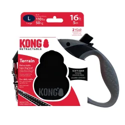 KONG Terrain Einziehbare Leine Schwarz  - Grösse L: bis 50 kg, Gurt-Länge ca. 5 m