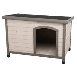 Spar-Komplettset: Trixie Natura Flachdach-Hundehütte Classic mit Isolierung - Grösse M - L: B 104 x T 68 x H 72 cm, grau