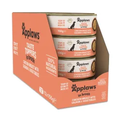 Applaws Taste Toppers Natural in Brühe 12 x 156 g - Huhn mit Lachs