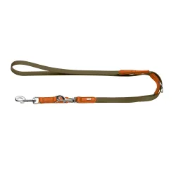 HUNTER Verstellbare Führleine Wolmar BioThane® x Leder, khaki/orange - 200 cm lang, 19 mm breit