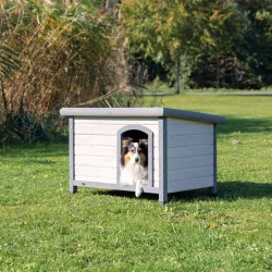 Spar-Komplettset: Trixie Natura Flachdach-Hundehütte Classic mit Isolierung - Grösse L: B 116 x T 79 x H 82 cm, grau