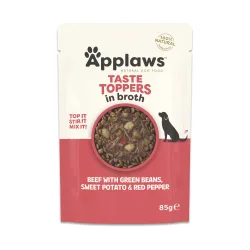 Applaws Taste Toppers Pouch in Brühe 12 x 85 g - Rind mit grünen Bohnen, Süsskartoffel & roter Paprika
