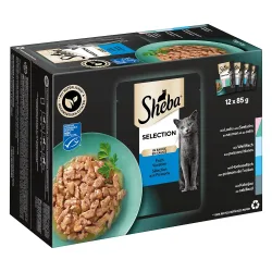 Megapack Sheba Varietäten Frischebeutel 48 x 85 g - Selection in Sauce (Lachs & Seelachs; Weissfisch; Hochseefisch; Kabeljau)