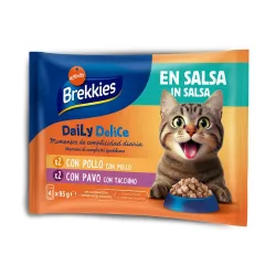 Brekkies Daily Delice 4 x 85 g - Lachs & Thunfisch in Gelee