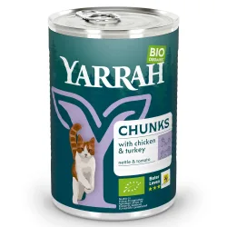 Yarrah Bio Chunks 6 x 405 g - Bio Huhn & Bio Truthahn mit Bio Brennnesseln & Bio Tomaten in Sosse