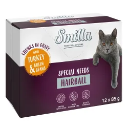 Smilla Frischebeutel Adult Hairball Häppchen in Sauce mit Gemüse - Pute und grünen Bohnen (24 x 85 g)