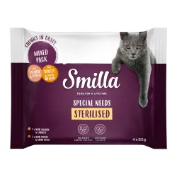 Smilla Frischebeutel Sterilised Häppchen mit Gemüse - 4 x 85 g Probiermix (Lachs, Pute)