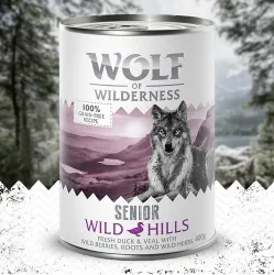 Wolf of Wilderness Senior 6 x 400 g - Duo-Protein Rezeptur - Wild Hills - Ente & Kalb