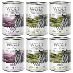 Wolf of Wilderness Senior 6 x 400 g - Duo-Protein Rezeptur - Mix (4 x Lamm & Huhn / 2x Ente & Kalb)