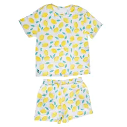 TIAKI Pet & Parent Pyjama im Partnerlook, Zitrone - Pyjama für Hundeeltern Größe S + passendes Hundeshirt Rückenlänge 40 cm