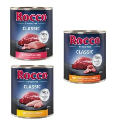 Rocco Classic Probiermix 6 x 800 g - Geflügel-Mix: Rind/Huhn, Rind/Geflügelherzen, Rind/Pute