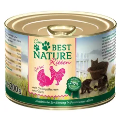 Sparpaket Best Nature Kitten 12 x 200 g - Geflügelherzen & Reis