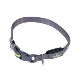 Nomad Tales Spirit USB LED Nylonhalsband, neongelb & grau - Grösse S/M: Halsumfang 35-50 cm