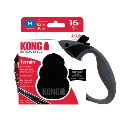 KONG Terrain Einziehbare Leine Schwarz  - Grösse M: bis 30 kg, Gurt-Länge ca. 5 m