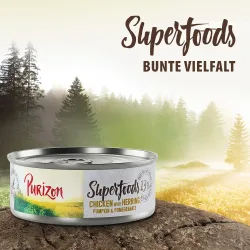 Purizon Superfoods 24 x 70 g - Huhn mit Hering, Kürbis und Granatapfel