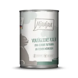 Sparpaket MjAMjAM Katzenfutter 24 x 400 g - vorzügliches Kalb und leckerer Truthahn an feinen Möhrchen