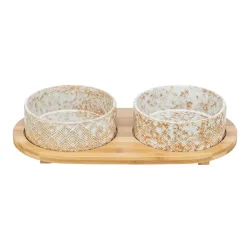 Trixie Napf-Set aus Keramik & Bambus - 2 x 300 ml, L 30 x B 6 x H 15 cm