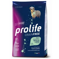 Sparen im Multipack! 2 x Prolife - 2 x 10 kg Grain Free Adult Sensitive Medium/Large Fisch & Kartoffeln