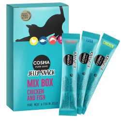 Cosma Jelly Snack 8 x 14 g - Mix: 3 x Hühnchenbrust, 3 x Thunfisch, 2 x Lachs