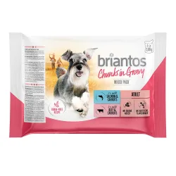 Briantos Frischebeutel Probiermix 4 x 100 g - Chunks in Gravy (Lachs & Rind)