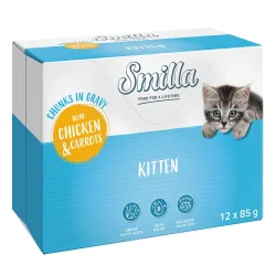 Smilla Frischebeutel Kitten Häppchen in Sauce mit Gemüse - Huhn und Karotten (24 x 85 g)