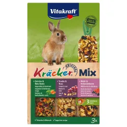 Vitakraft Zwergkaninchen-Kräcker Trio-Mix - 1 x 3er Kombi (Popcorn, Gemüse, Traube)