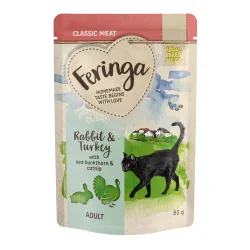 Sparpaket Feringa Classic Meat Menü Pouch 48 x 85 g - Kaninchen & Truthahn mit Sanddorn