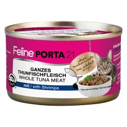 Feline Porta 21 Katzenfutter Sparpaket 48 x 90 g - Thunfisch mit Shrimps