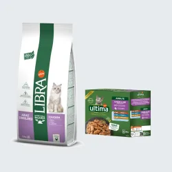 Libra Trockenfutter 12 kg + Ultima Sterilized Nassfutter-Mix 8 x 85 g gratis! - Adult Sterilized Huhn