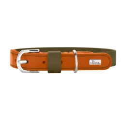 HUNTER Halsband Wolmar BioThane® x Leder, khaki/orange - Grösse S: 45 cm lang, 19 mm breit