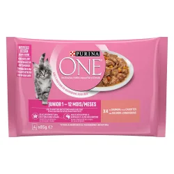 PURINA ONE Junior 4 x 85 g - Lachs & Karotten