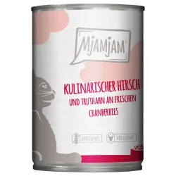 Sparpaket MjAMjAM Katzenfutter 24 x 400 g - kulinarischer Hirsch und Truthahn an frischen Cranberries