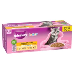 Whiskas Portionsbeutel Multipack Mega Pack Junior Geflügel Auswahl in Gelee 40x85 g