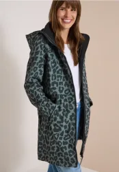 Softshell Mantel mit Kapuze und Leo-Muster