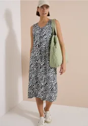 Cecil Midikleid V-Ausschnitt, abstrahierter Zebraprint, V-Ausschnitt, Sommerkleid