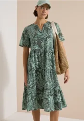 Midikleid mit Split Neck und Print