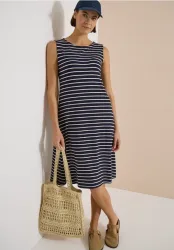 Midikleid mit Rundhals und Streifen