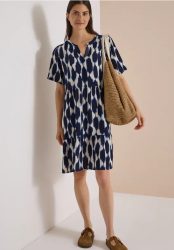 Knielanges Kleid mit Split Neck und Struktur