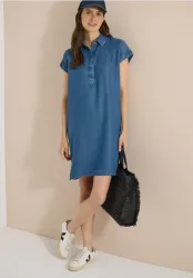 Cecil Jeanskleid Eingrifftaschen Knielanges Sommer-Kleid im Denim-Look