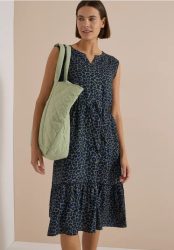 Midikleid mit Split Neck und Print