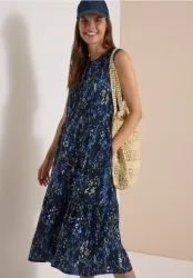 Midikleid mit Split Neck und Print
