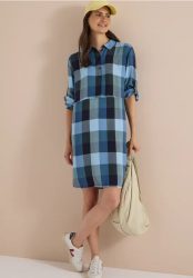 Knielanges Kleid mit Karomuster