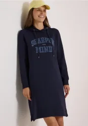 Knielanges Sweatkleid mit Kapuze