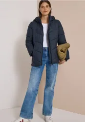 Puffer-Jacke in Midi-Länge mit Kapuze
