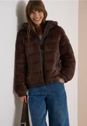Gefütterte Fake Fur Jacke mit Kapuze